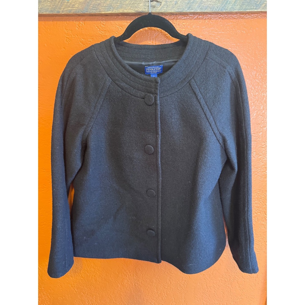 Pendleton Black 100% Merino Wool Button Front Jacket RN29685 Womens Large